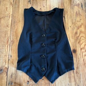 Women’s Classic Black Button-Up Vest – Tailored Fit, Vintage Look